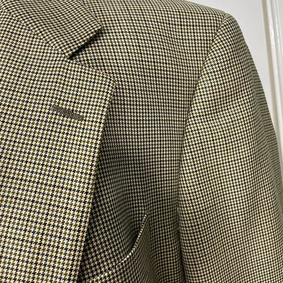 Brooks Brothers Loro Piano Wool Blazer Houndstooth Beige Sport Coat Size 41L
